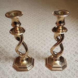 Vintage Golden Brass Barley Twist Candlestick Holders